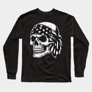 American Skull Horror Stars and Stripes Bandana Flag Long Sleeve T-Shirt